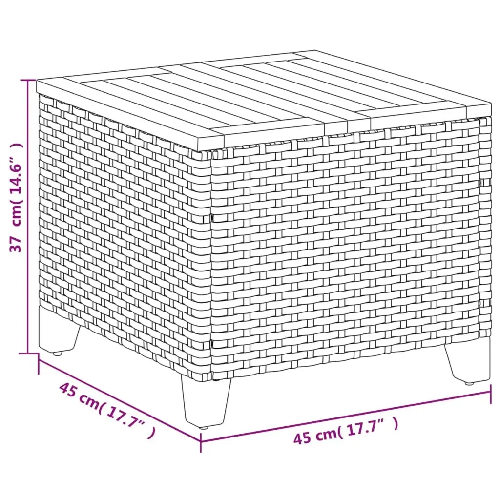 Garden Table Grey 45x45x37cm Outdoor Patio Furniture Poly Rattan Acacia Wood