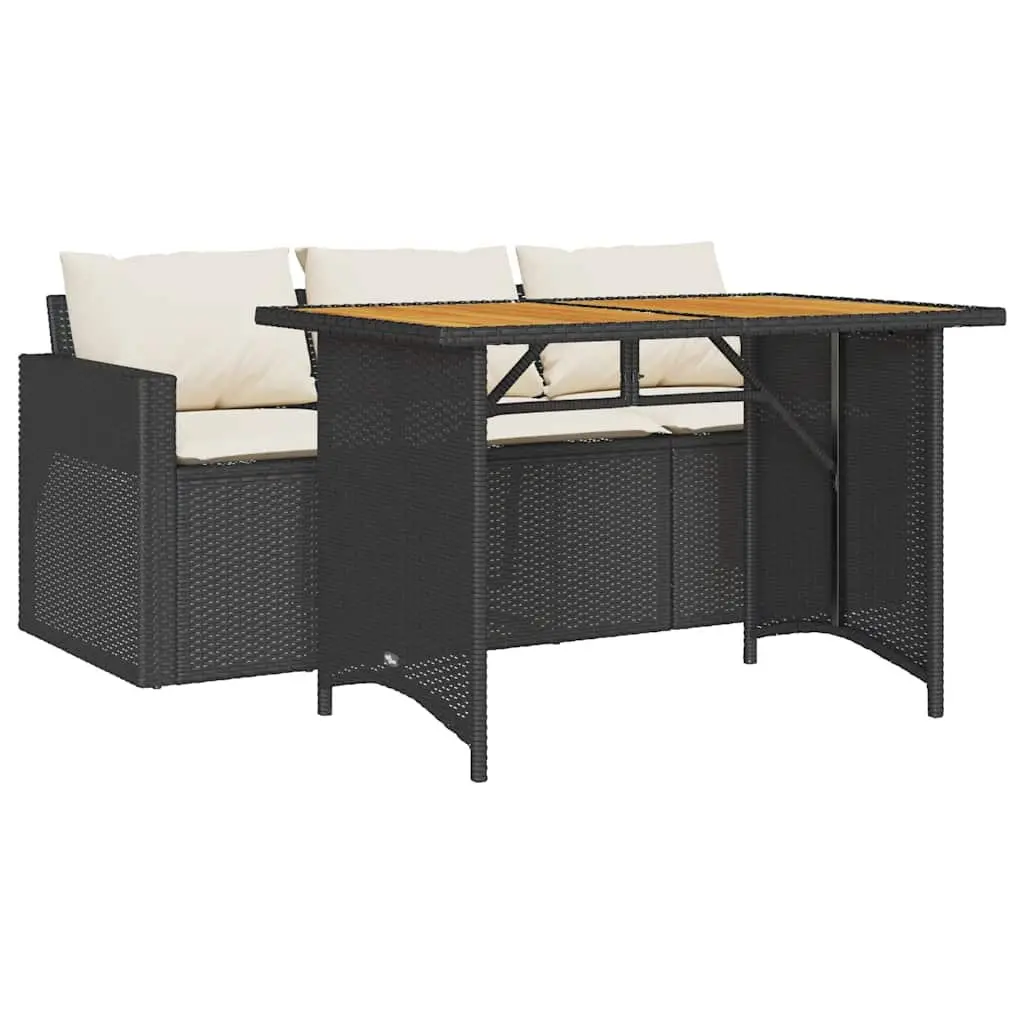 Garden Dining Set Black 2 Piece Outdoor Furniture Poly Rattan with Cushions