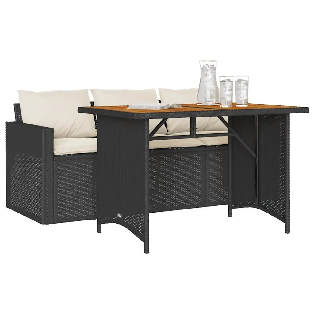Garden Dining Set Black 2 Piece Outdoor Furniture Poly Rattan with Cushions