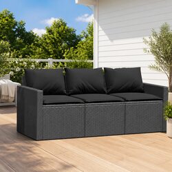 Black 3-Seater Garden Sofa with Cushions