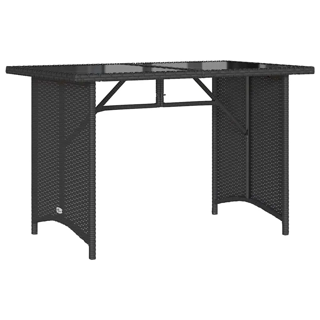 Garden Table Black Outdoor Patio Furniture Poly Rattan Glass Top 110x68x70cm