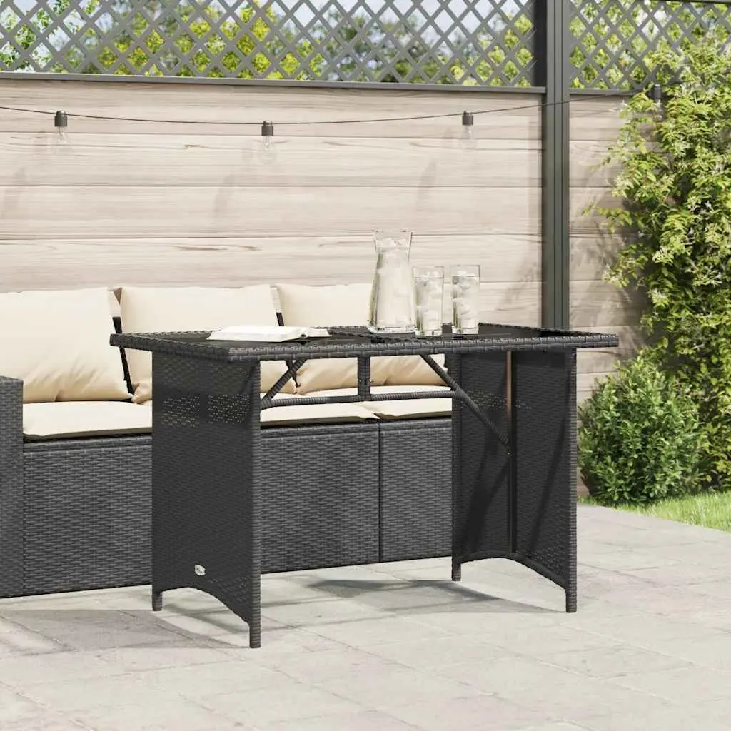 Garden Table Black Outdoor Patio Furniture Poly Rattan Glass Top 110x68x70cm