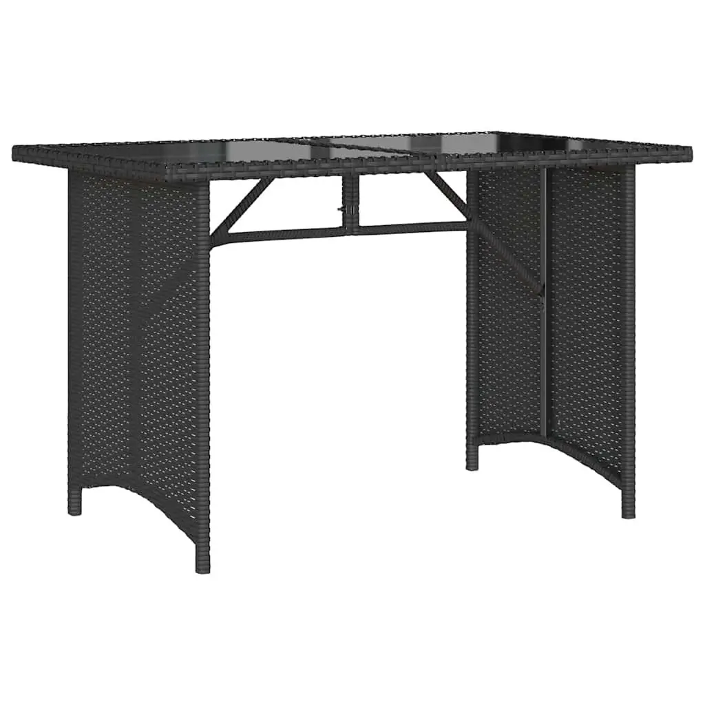 Garden Table Black Outdoor Patio Furniture Poly Rattan Glass Top 110x68x70cm