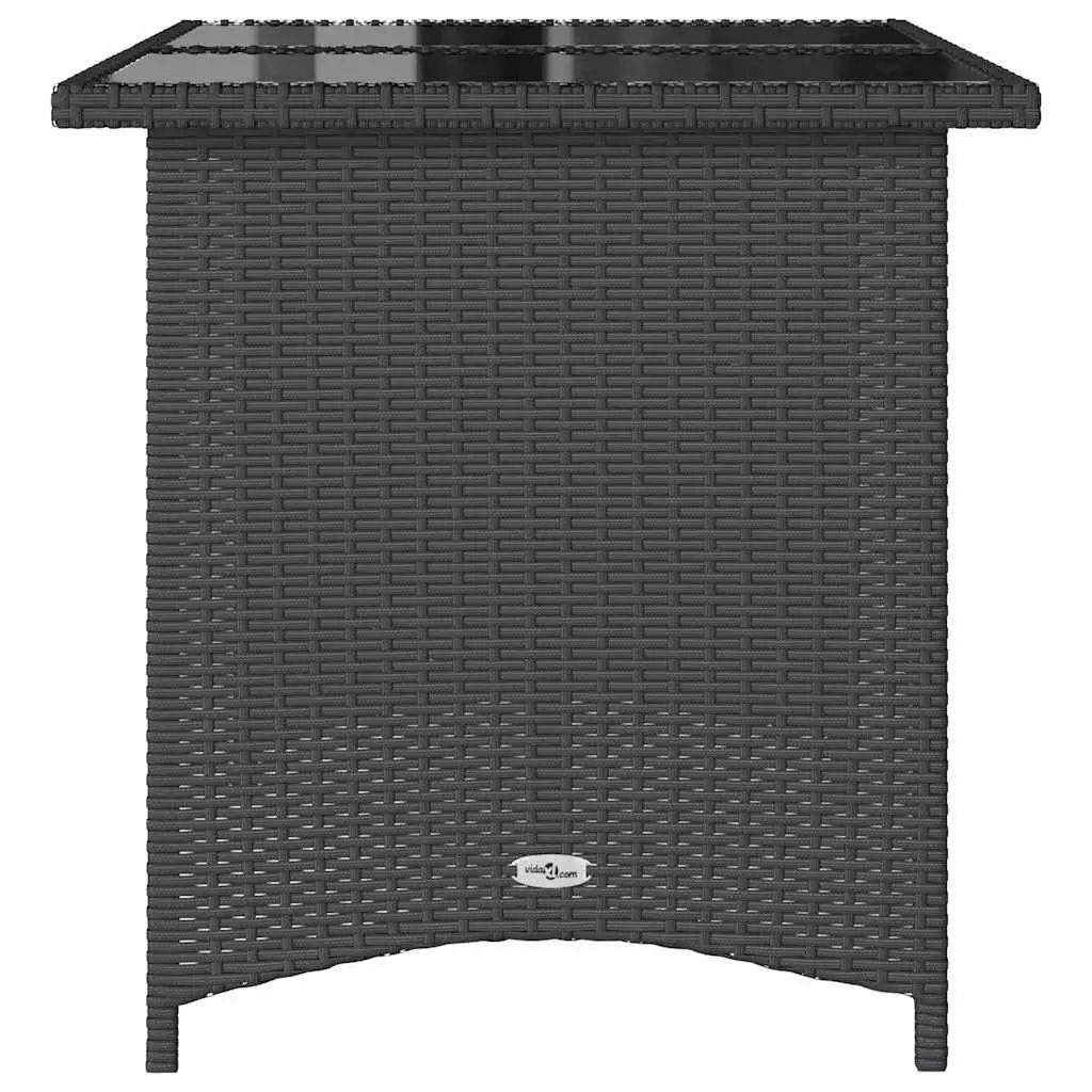 Garden Table Black Outdoor Patio Furniture Poly Rattan Glass Top 110x68x70cm