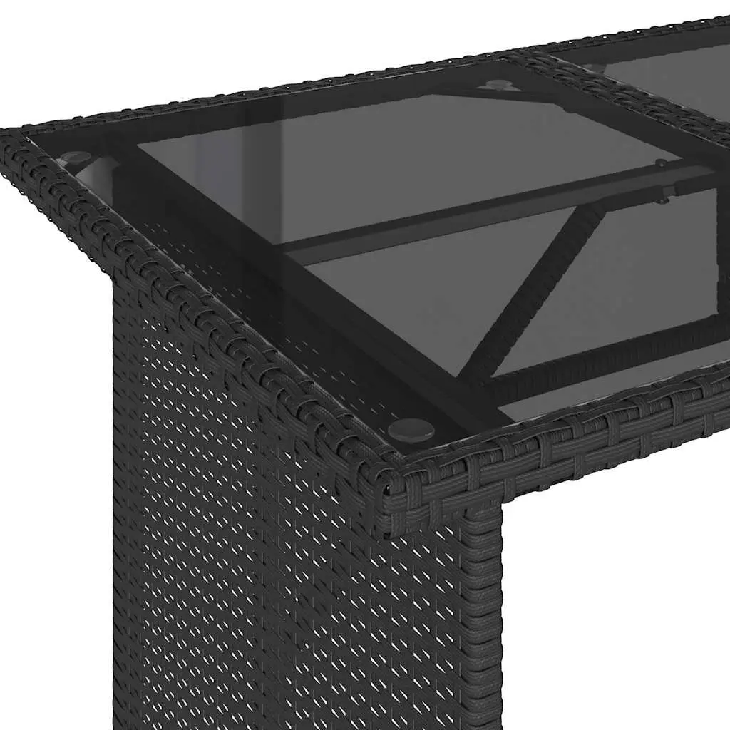 Garden Table Black Outdoor Patio Furniture Poly Rattan Glass Top 110x68x70cm