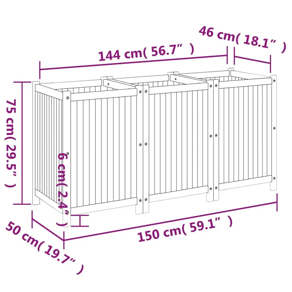 Wooden Garden Planter Box Brown 150x50x75 cm Raised Bed Acacia Wood Outdoor