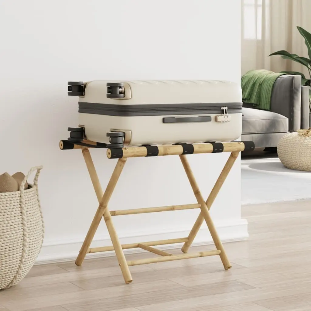 Folding Luggage Rack Brown 62x42x50.5cm Two Shelf Bamboo Storage Stand