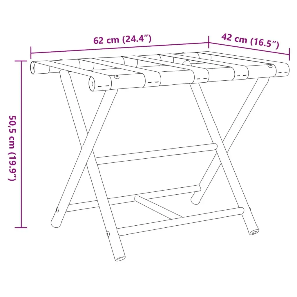 Folding Luggage Rack Brown 62x42x50.5cm Two Shelf Bamboo Storage Stand