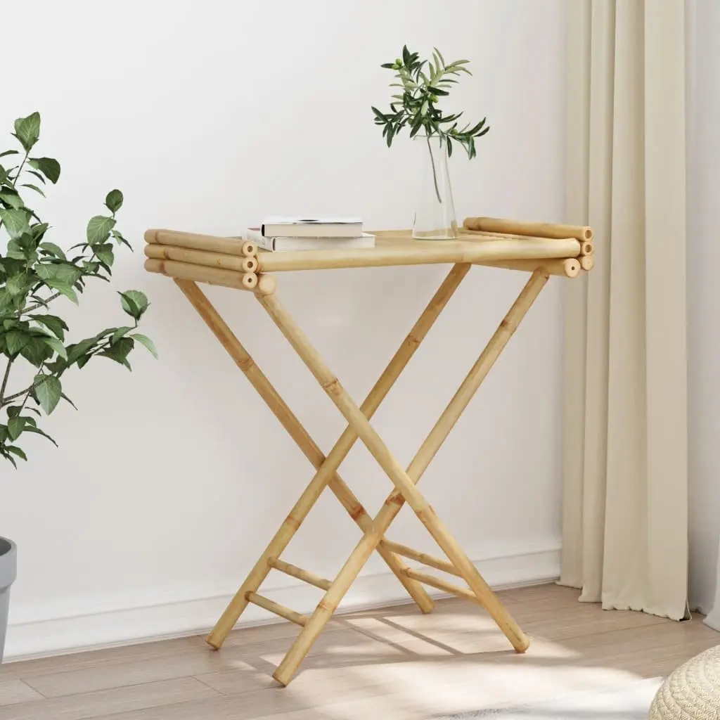Folding Tray Table Brown Bamboo Portable Indoor Outdoor Furniture
