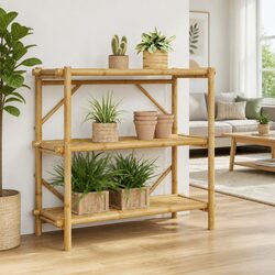 Concise Brown Bamboo 3-Tier Storage Shelf 100x40x90 cm