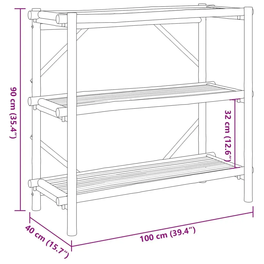 Brown Bamboo 3-Tier Open Shelf 100x40x90 cm Storage Bookcase Organiser