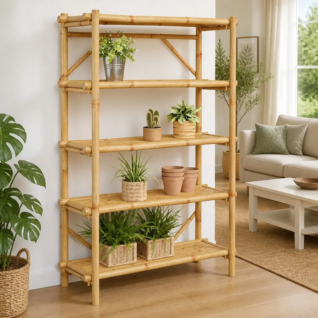 5-Layer Bamboo Storage Shelf Brown 100x40x150 cm Open Shelving Organiser