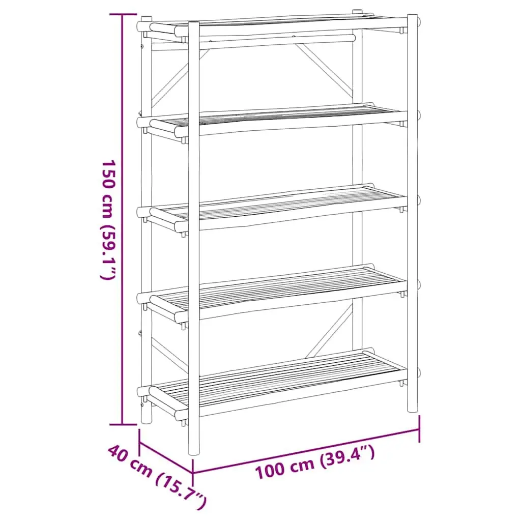 5-Layer Bamboo Storage Shelf Brown 100x40x150 cm Open Shelving Organiser
