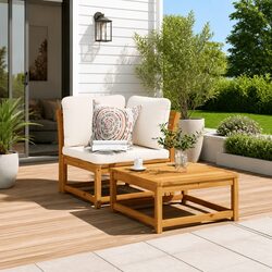 Solid Acacia Wood Outdoor Sofa with Cushions