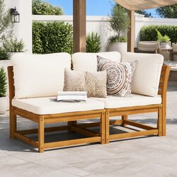Outdoor Sectional Sofa Set 2 Piece Garden Lounge Furniture with Cushions Brown