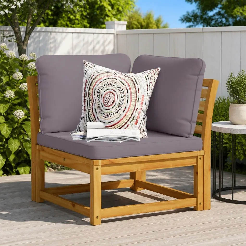 Outdoor Sectional Sofa Brown Modular Solid Wood with Thick Cushions