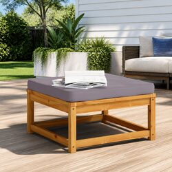 Garden Footstool Ottoman with Cushion Outdoor Seating Acacia Wood Brown