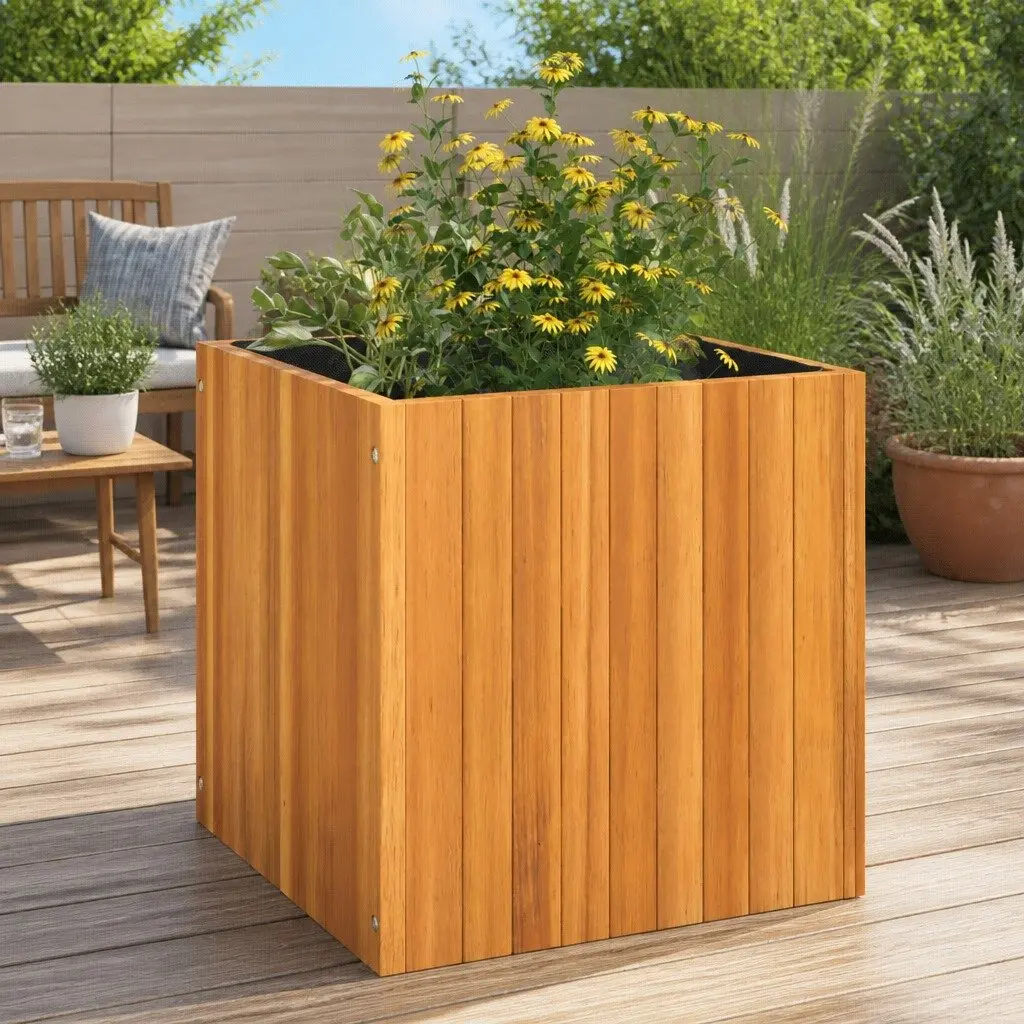 Garden Planter Box Brown 45x45x45cm Solid Acacia Wood Construction