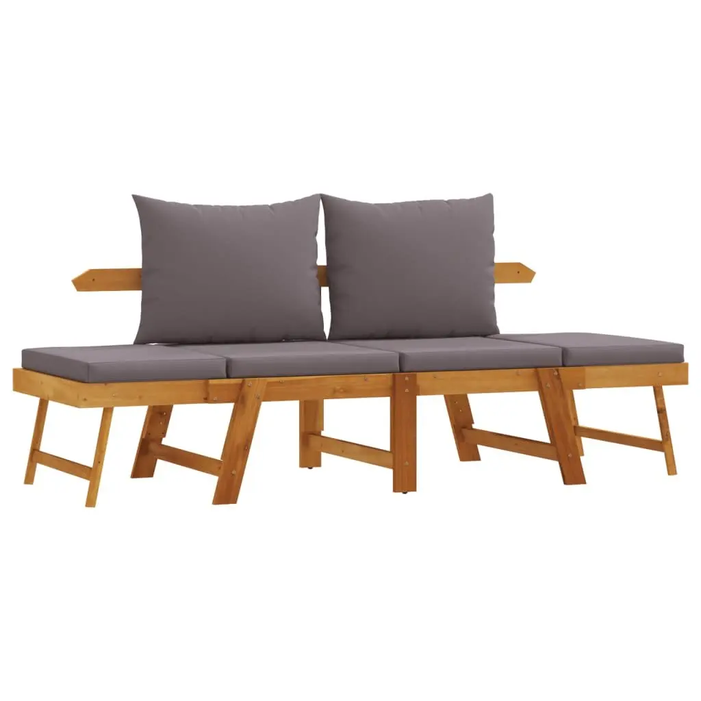 Garden Bench Brown 2-in-1 Convertible Day Bed Solid Acacia Wood Outdoor Seat with Cushions