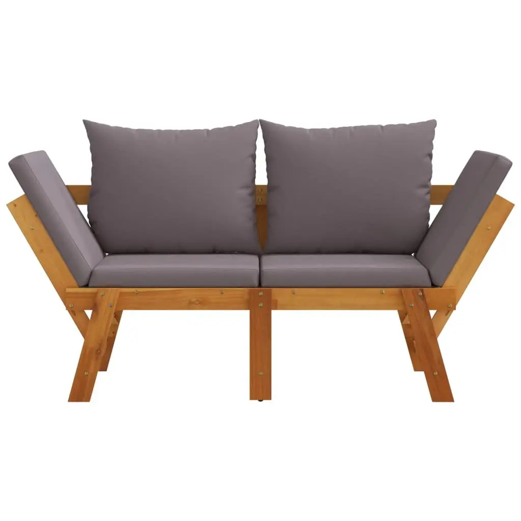Garden Bench Brown 2-in-1 Convertible Day Bed Solid Acacia Wood Outdoor Seat with Cushions