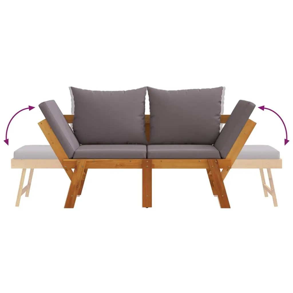 Garden Bench Brown 2-in-1 Convertible Day Bed Solid Acacia Wood Outdoor Seat with Cushions