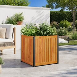 Garden Planter Box 45x45x44 cm Solid Wood Acacia Steel Frame Flower Pot