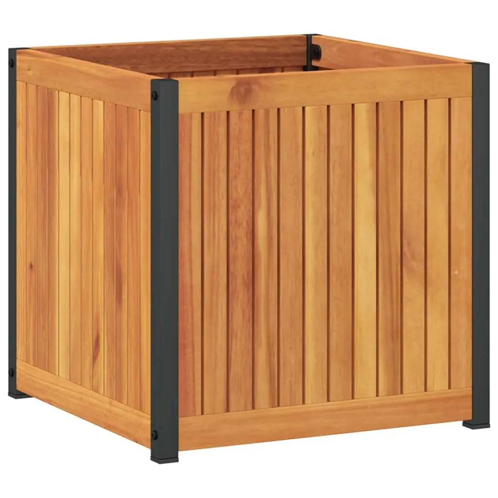Garden Planter Box Brown 45x45x44 cm Solid Acacia Wood with Steel Frame