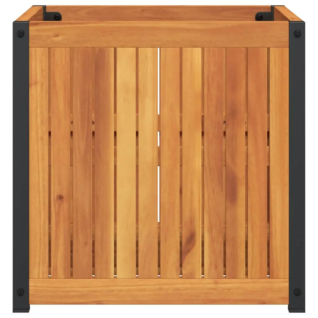 Garden Planter Box Brown 45x45x44 cm Solid Acacia Wood with Steel Frame