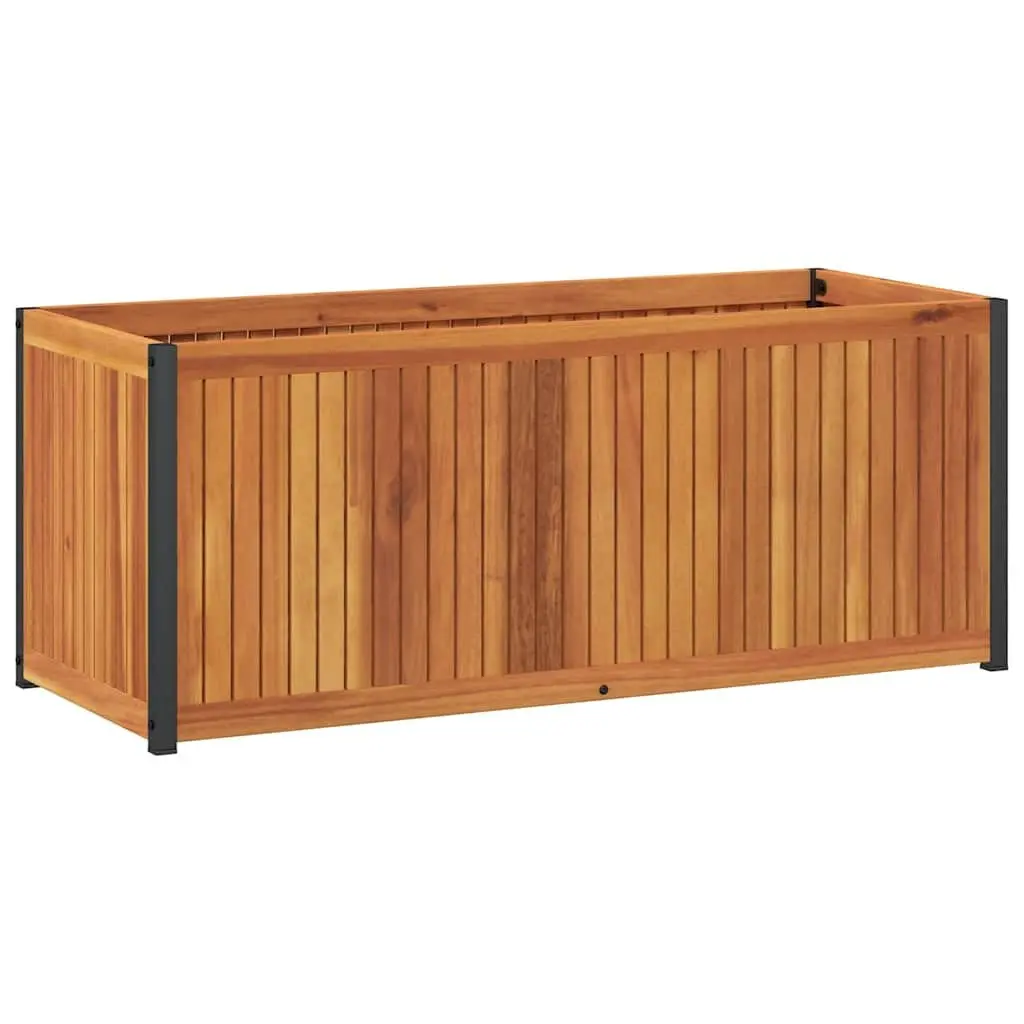 Garden Planter Box Brown 110x45x44cm Solid Acacia Wood Steel Frame Outdoor