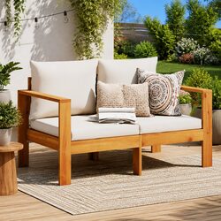 2-Seater Outdoor Sectional Sofa with Removable Cushions Brown