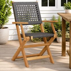 Outdoor Garden Chairs Foldable Black Wood Rattan Patio Seating Set of 2