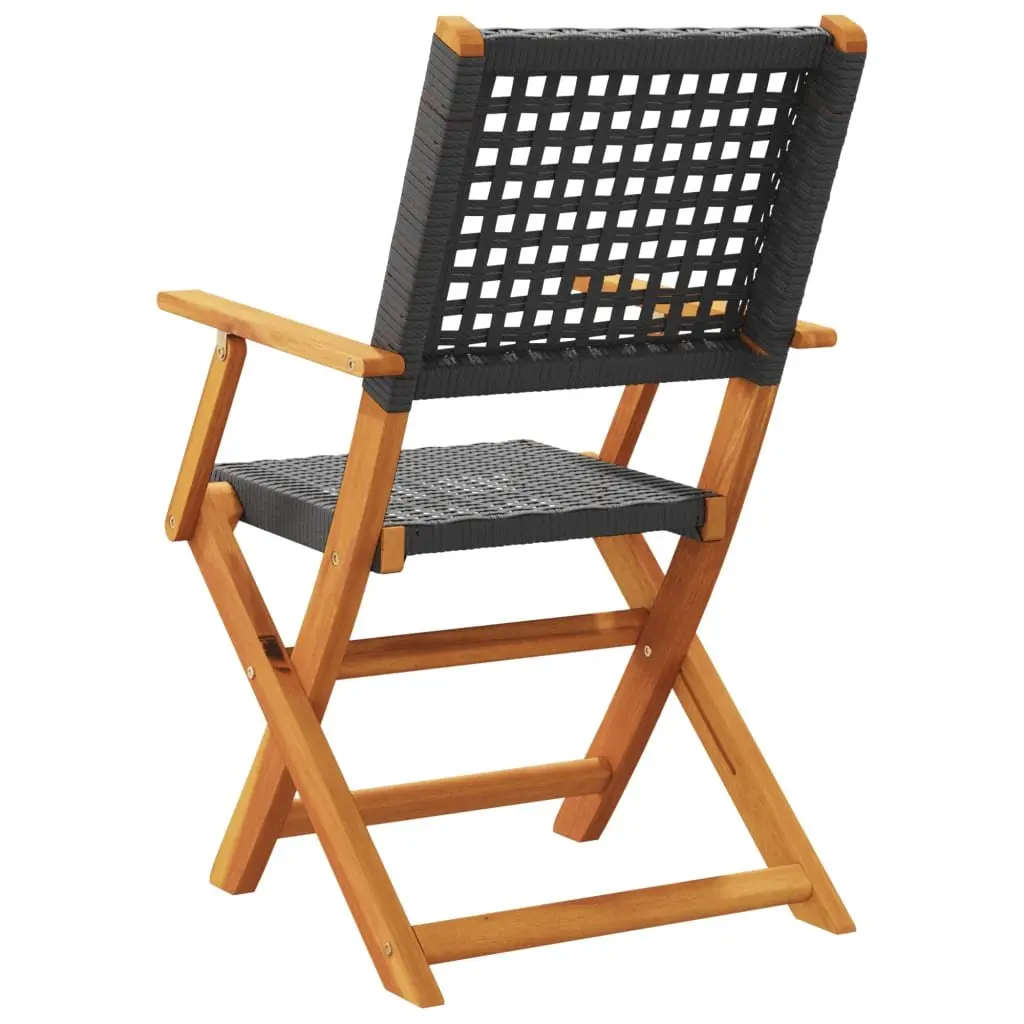 Foldable Outdoor Garden Chairs Black Wood Rattan Set of 2
