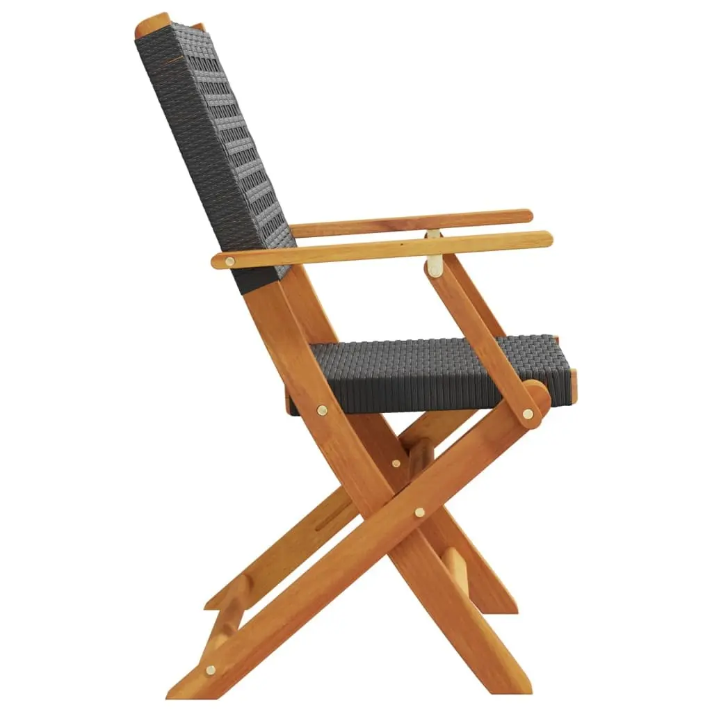 Foldable Outdoor Garden Chairs Black Wood Rattan Set of 2