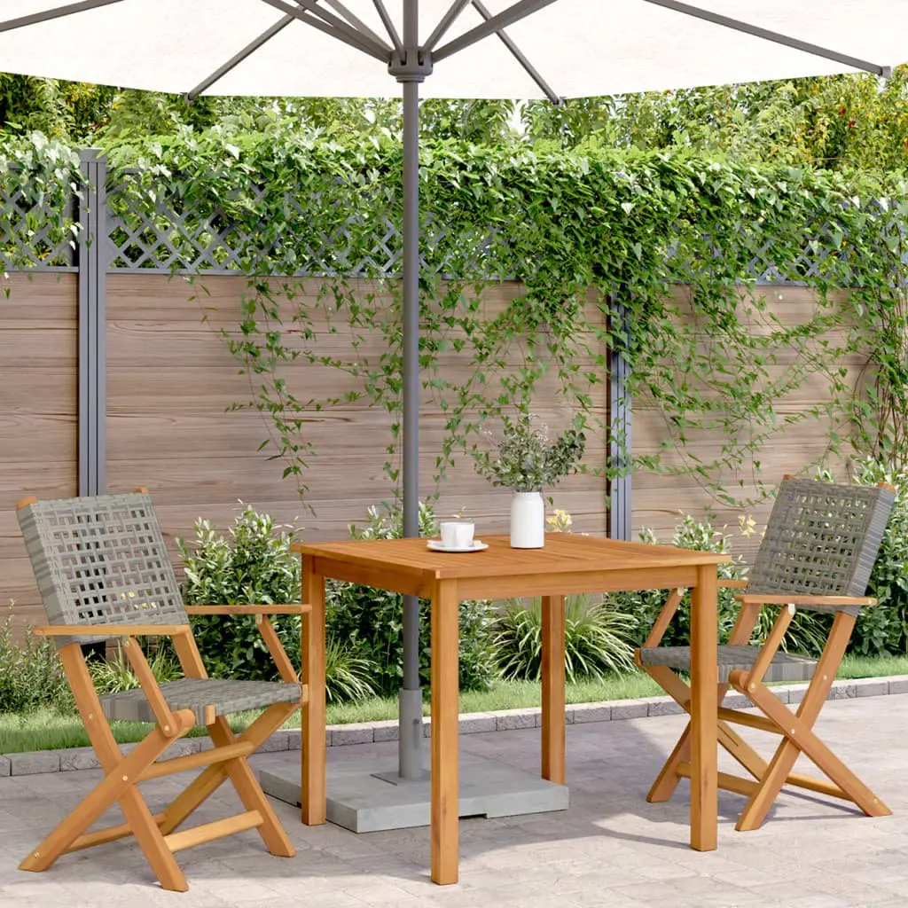 Outdoor Garden Chairs Grey Foldable Acacia Wood Poly Rattan