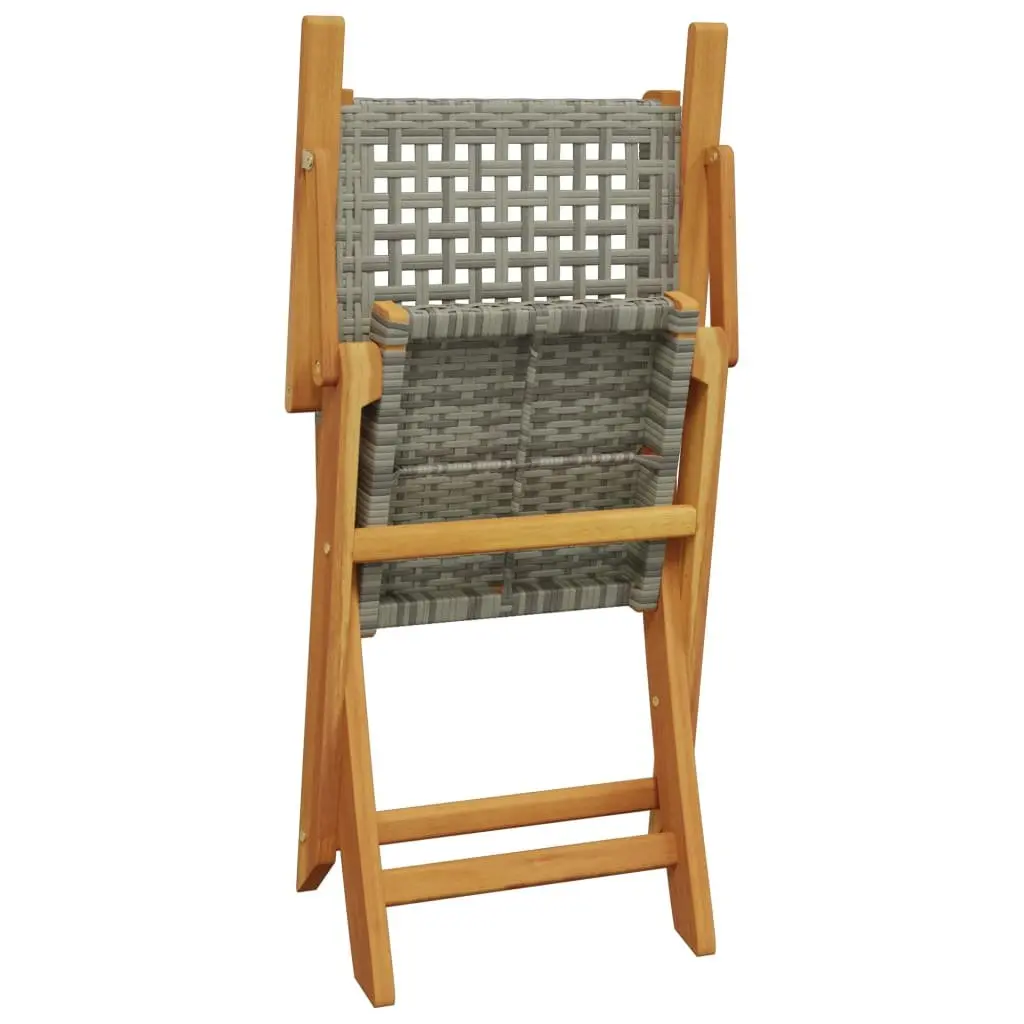 Outdoor Garden Chairs Grey Foldable Acacia Wood Poly Rattan