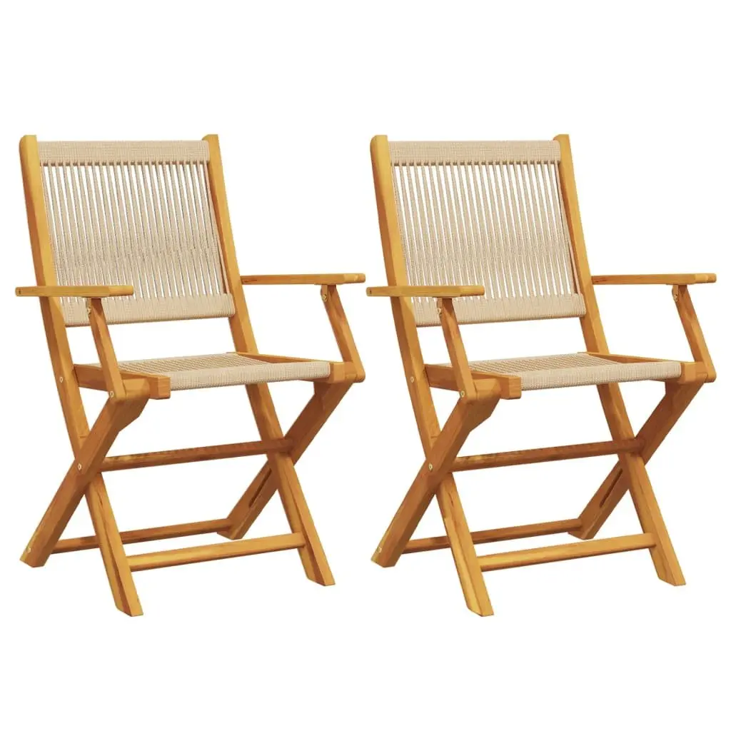 Garden Chairs 2 Pcs Beige Outdoor Seating Acacia Wood Folding Portable Design