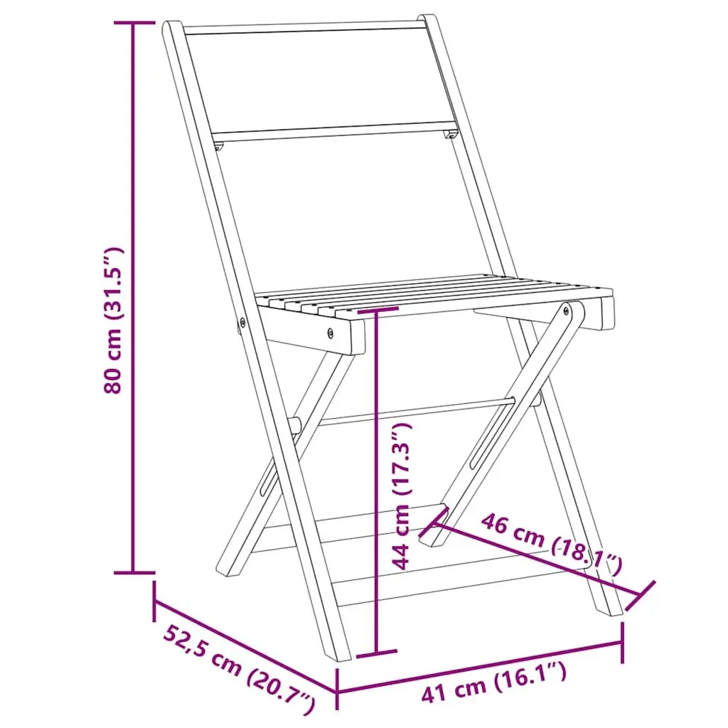 Folding Bistro Chairs Anthracite Solid Acacia Wood Outdoor Set of 2