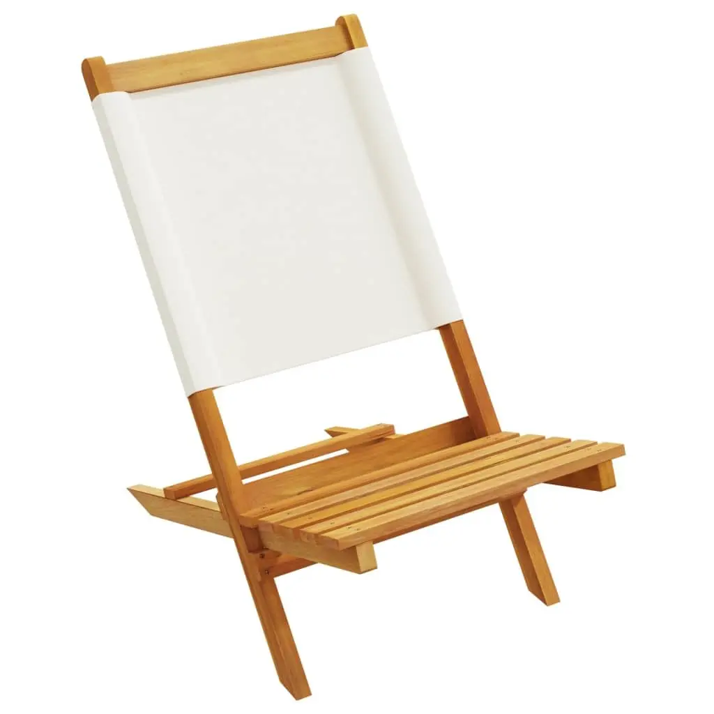 Outdoor Garden Chairs White 2 Piece Folding Backrest Acacia Wood Fabric
