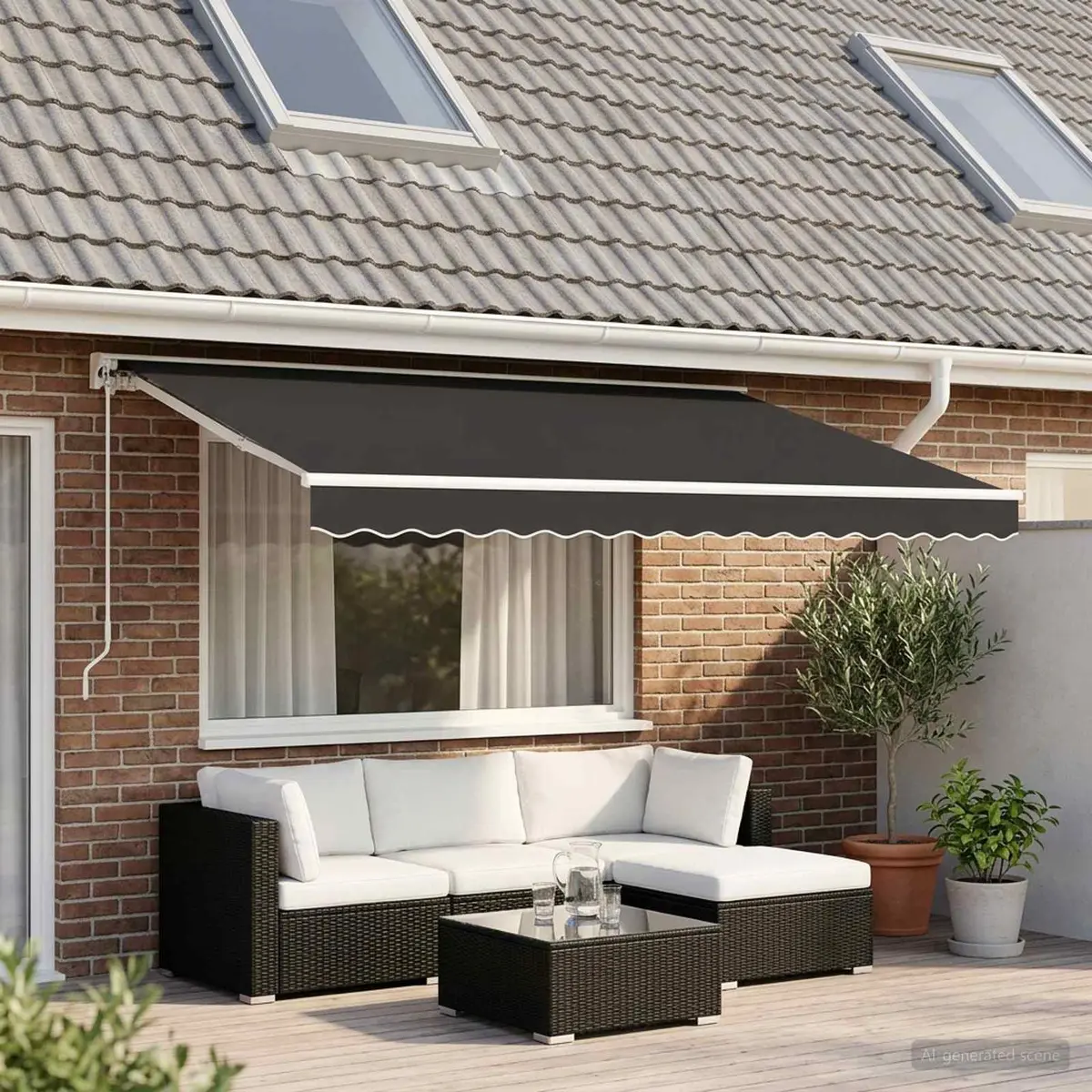 Replacement Awning Valance Fabric Anthracite Stripe 4.5m Water Resistant UV Resistant