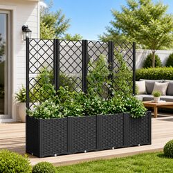 Garden Planter with Trellis Black 160x40x140cm Climbing Plant Support Outdoor
