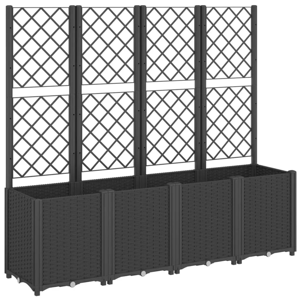 Garden Planter Black 160x40x140cm Integrated Trellis Climbing Plant Support