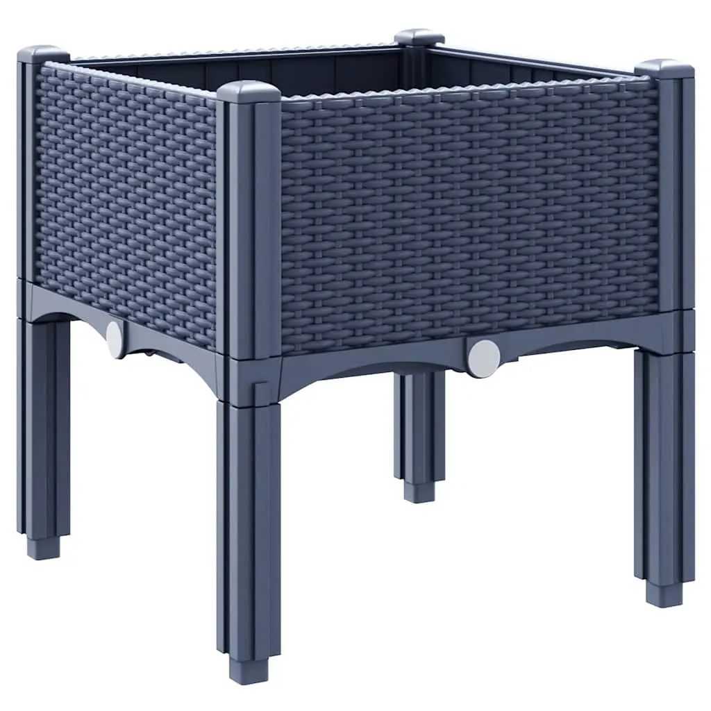 Garden Planter Box with Legs Grey Rattan Look Outdoor Patio Raised Plant Pot