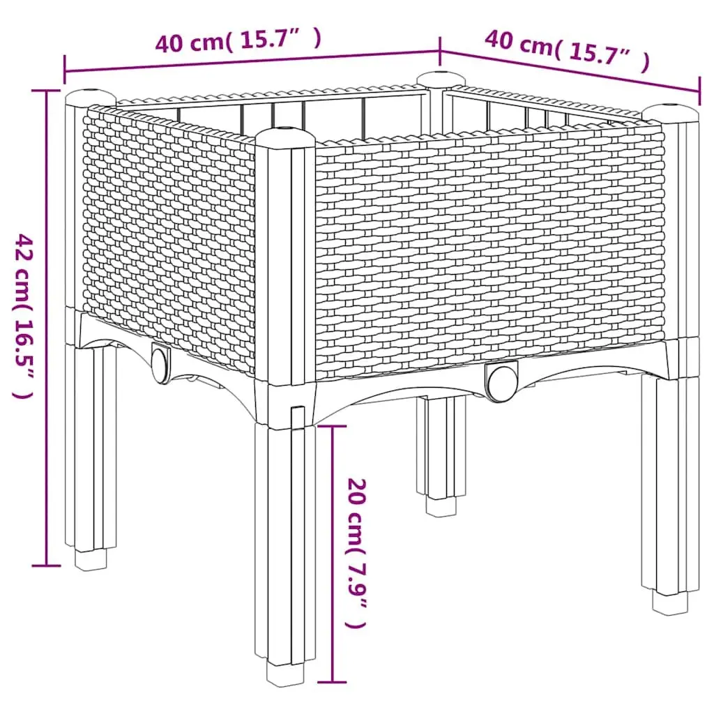 Garden Planter Box with Legs Grey Rattan Look Outdoor Patio Raised Plant Pot