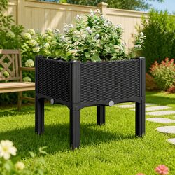 Compact Black Elevated Garden Planter Box 40x40x42cm