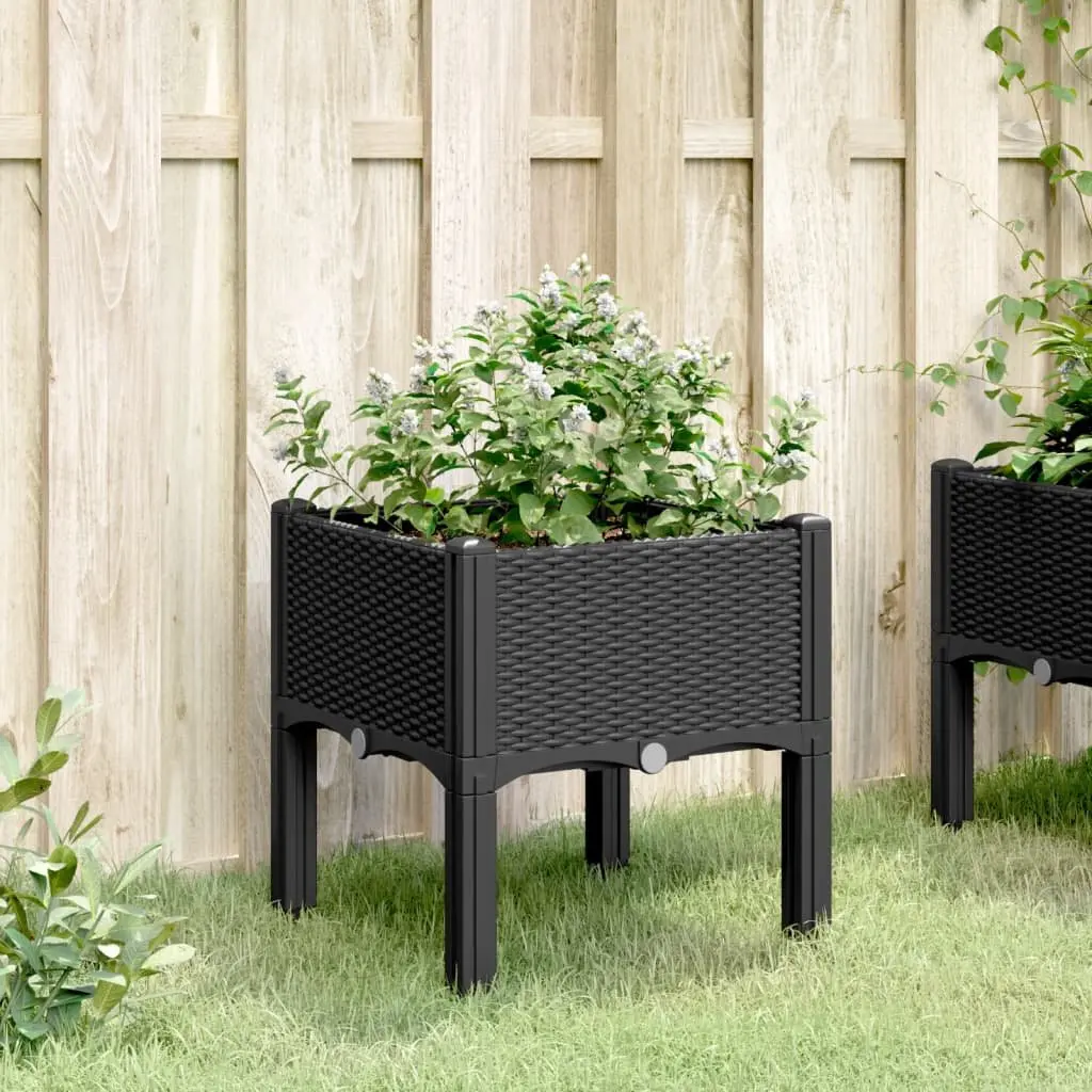 Garden Planter Box with Legs Black 40x40x42cm Outdoor Patio Elevated Rattan