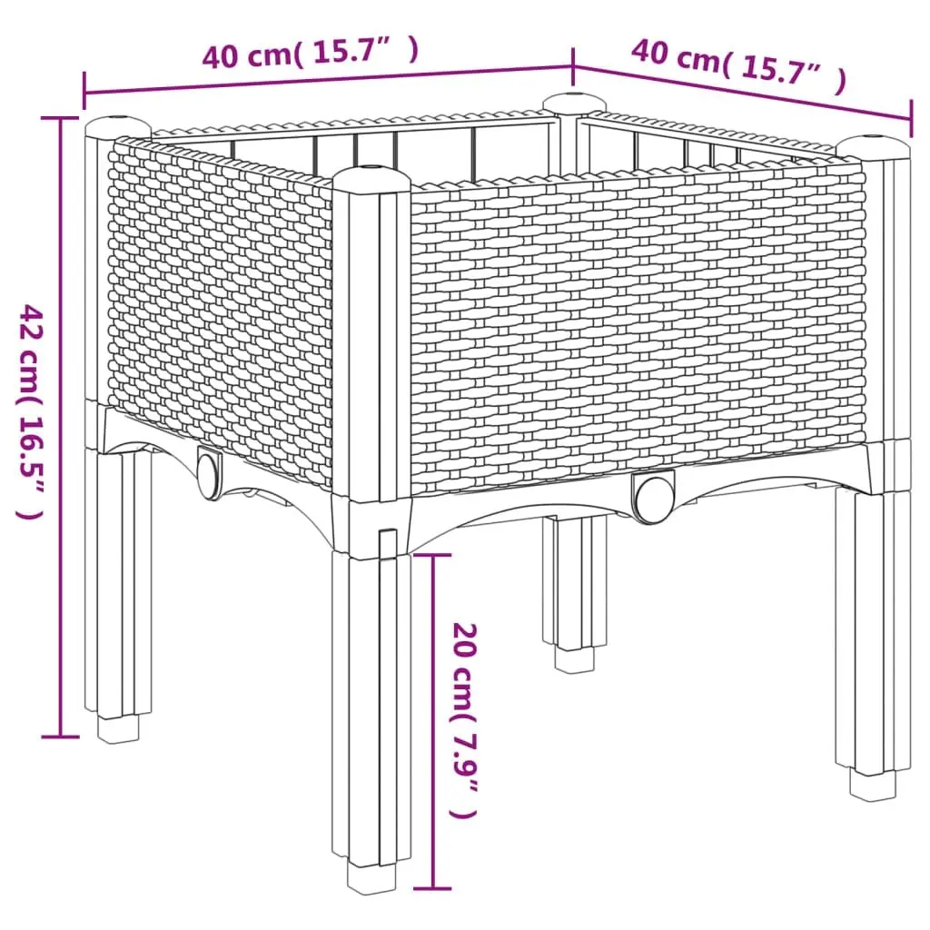 Garden Planter Box with Legs Black 40x40x42cm Outdoor Patio Elevated Rattan
