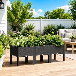 Compact and Strong Black Garden Planter with Elevated Legs 120x40x42cm