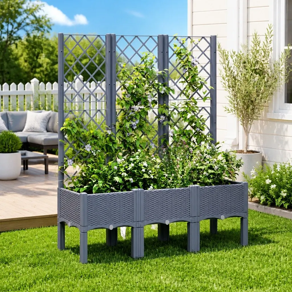Garden Planter Grey 120 x 40 x 142 cm Integrated Trellis Support for Climbing Plants