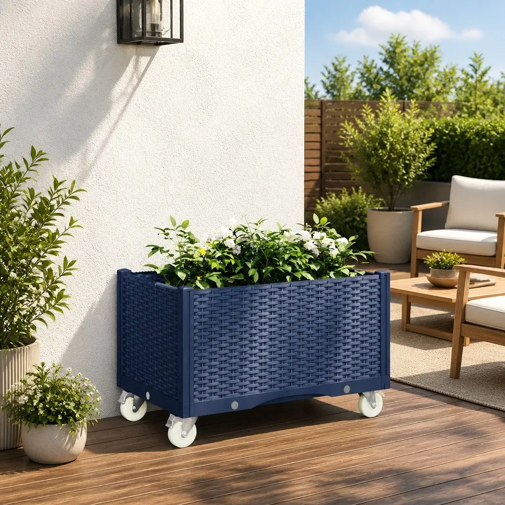 Garden Planter Grey with Wheels and Trellis for Climbing Plants