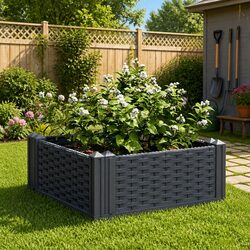 Garden Planter Modular Raised Bed Rattan Look 42.5x42.5x28.5cm Grey
